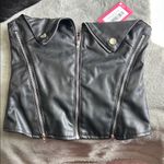 Edikted NWT  Black Leather Women's Faux Leather Zip Corset XS Photo 2