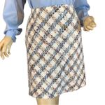 Talbots PETITE CREAM, BLUE & BROWN PLAID PRINT BOUCLE SKIRT (16P) Photo 1