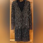 French Connection Emille Sparkle Black & Gold Sequined Dress Sheer Sleeves Sz 4 Photo 3