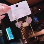 Purple Crystal Love Heart Long Tassel Dangle Drop Earrings for Women Gold Photo 0