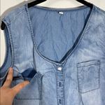 None Denim Sleeveless Button-Up Top Plus Size Chest Pockets Photo 1