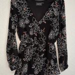 ASTR  Black Pink Floral Long Sleeve Romper Small Deep V Party Sexy Romantic Goth Photo 0