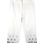 Loft Ann Taylor Ann Pants Cropped 10 White Embroidered Flowers Photo 3