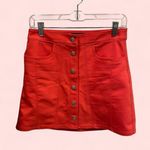EXPRESS Cute  coral red snap front micro mini skirt with stretch Photo 0