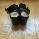 Black Leather Chunky Heels Cross Strap Gold Buckle Italian Size 6 Photo 2