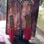 Red And Green Seed Bead Tassel Pave Crystal Earrings Photo 1