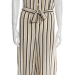 ASCENO Striped Sleeveless Jumpsuit 100%silk Black Size 2 Photo 0