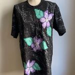 Handmade Vintage 80s Hand-Painted Hanes T-Shirt Dress Flowers Paint Splatter Jewel Medium Photo 0