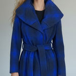 Merona  Blue Plaid Women's shawl collar belted Coat Photo 0