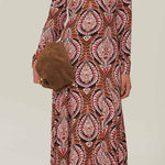 Farm Rio NWT Pineapple Jewelry Midi Dress Brown Pink Print Size Small Photo 0