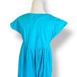 Vintage 90s Embroidered Turquoise Blue Pink Floral Folk Art Cotton Midi Dress Photo 5