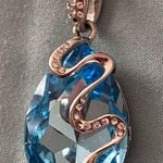 18” 20” Necklace Blue Beveled Crystal Teardrop Pendant 1.25” H Silver Design Photo 2