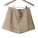 Shaun Justin Tan and Cream Tweed cuffed Y2K mini Shorts Photo 2