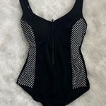 Reebok Black and White Striped One-Piece Swimsuit Size 8 Photo 0