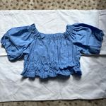 ZARA  Blue Off-The-Shoulder Top with Puff Sleeves Photo 1