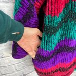 Carlisle Vintage 90s Chevron Stripe House Jacket Bight Size M Cardigan Purple Teal Chunky Photo 3