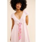 Free People XL Roucha Denim Maxi Dress Pink Pale Mauve Retro 70s Dainty Photo 6