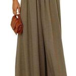 High Waist Wide Leg Palazzo Culottes Loose Pants Womens Small Olive Green Tan Photo 4