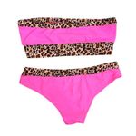 SheIn Swim Neon Pink Leopard Print 2 Piece Bandeau Bikini Size Women's Medium Photo 1