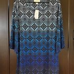 cj banks NWT Tunic Top Geometric Print Blue Black 1X Retail $45.00 Photo 1