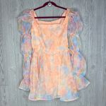 SheIn Tie Dye Square Neck Puff Sleeve cotton candy water color sheer sleeve L dress Photo 7