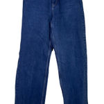 ZARA Straight Wide Leg High Rise Extra Long Casual Denim Jean 4 Dark Blue Wash Photo 0