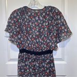 Max Studio Navy Floral Print V Neck Short Sleeve Maxi Dress S Photo 7