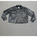 ZARA Women Faux Leather Shirt Jacket S Black Shacket Button Up Moto Pockets Rock Photo 5