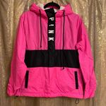 PINK - Victoria's Secret PINK Neon Hot Pink Black Windbreaker Sherpa Hooded Jacket XS/S Photo 0