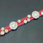 Red Genuine Leather Rhinestone Charms 7 1/2” Toggle Bracelet 36g. Photo 5