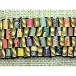 Holly Anne Mitchell jewelry Handmade Gold Tone & Newspaper Bead Stretch Bracelet Photo 2