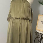 Guess  Los Angeles Olive Green Satin Cold Shoulder Dress Size M Party Cocktail Photo 0