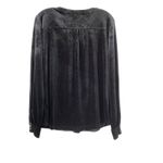 Lands' End  Black Velvet Button Front Top V Neck Sz M 10-12 Old Money Cozy Luxury Photo 10