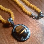Tiger's Eye and Yellow Quartzite Beaded Stainless Steel Pendant Necklace Photo 4