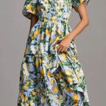 Anthropologie  Somerset Tiered Maxi Dress in Iris Blue with Lemons - Size XS Photo 0