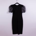 Zara Crepe Semi Sheer Chiffon Puff Short Sleeve Sheath Midi Dress Black Small Photo 3