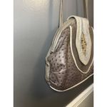 Textured Shoulder Bag Womens Medium Brown Faux Leather Ostrich Croc Applique Photo 2