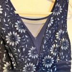 Enfocus Studio Navy and Silver Lace Formal Floor Length Dress Photo 5