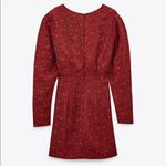 ZARA  Printed V-Neck Long Sleeve Ruched Dress Puff Shoulders Red/Black Size M NEW Photo 6