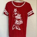 Disney  Parks Minnie Mouse mesh baseball jersey t-shirt red white stripe summer Photo 0