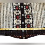 VTG Wool Chunky Knitted Cardigan Sweater M Black Cream Red Metal Scroll Buttons Size M Photo 12
