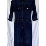 AllSaints Polly Denim Midi Dress Size 2 Pearl Snap Button Boho Western Cowgirl Blue Photo 6