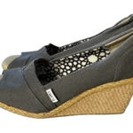 Toms Shoes Women Size 6.5 Grey Canvas Peep Toe Slip On Espadrille Wedges Pumps Photo 0