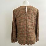 st. john's bay plaid scalloped Blouse top MEDIUM Tan Red Long Sleeve NWOT Photo 10