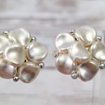 Vintage Clip On Earrings 7/8" Cream Flower Like Photo 0