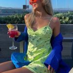 ZARA  Green Satin Floral Mini Dress Photo 2