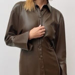 ZARA  Brown Faux Leather Shirt Dress Photo 0