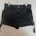 French Kiss  Women's Black Denim Mini Skirt with Buckle Details Large Photo 0