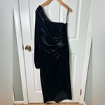 Chiara Boni  Black Velvet Agapios Floral One-Shoulder Long Sleeve Sheath Dress 14 Photo 1