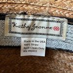 Kathy Jean woven hat with wide brim and multicolor fabric band with bow detail Tan Photo 2